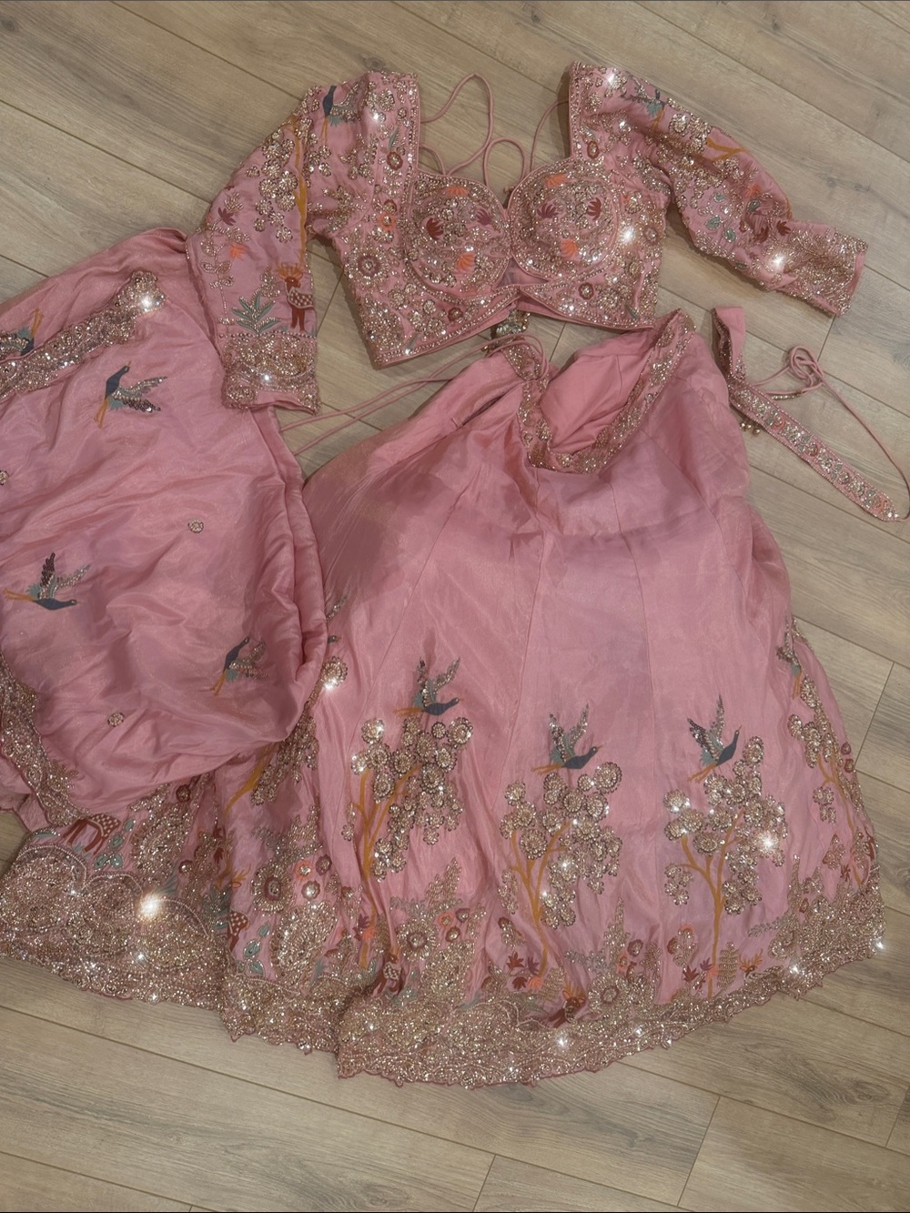 Pink Embroidered A-Line Lehenga with beaded Detailing